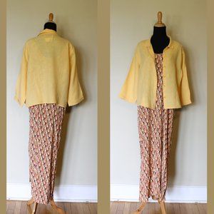 FLAX Art Deco dress and linen jacket set Sz M
